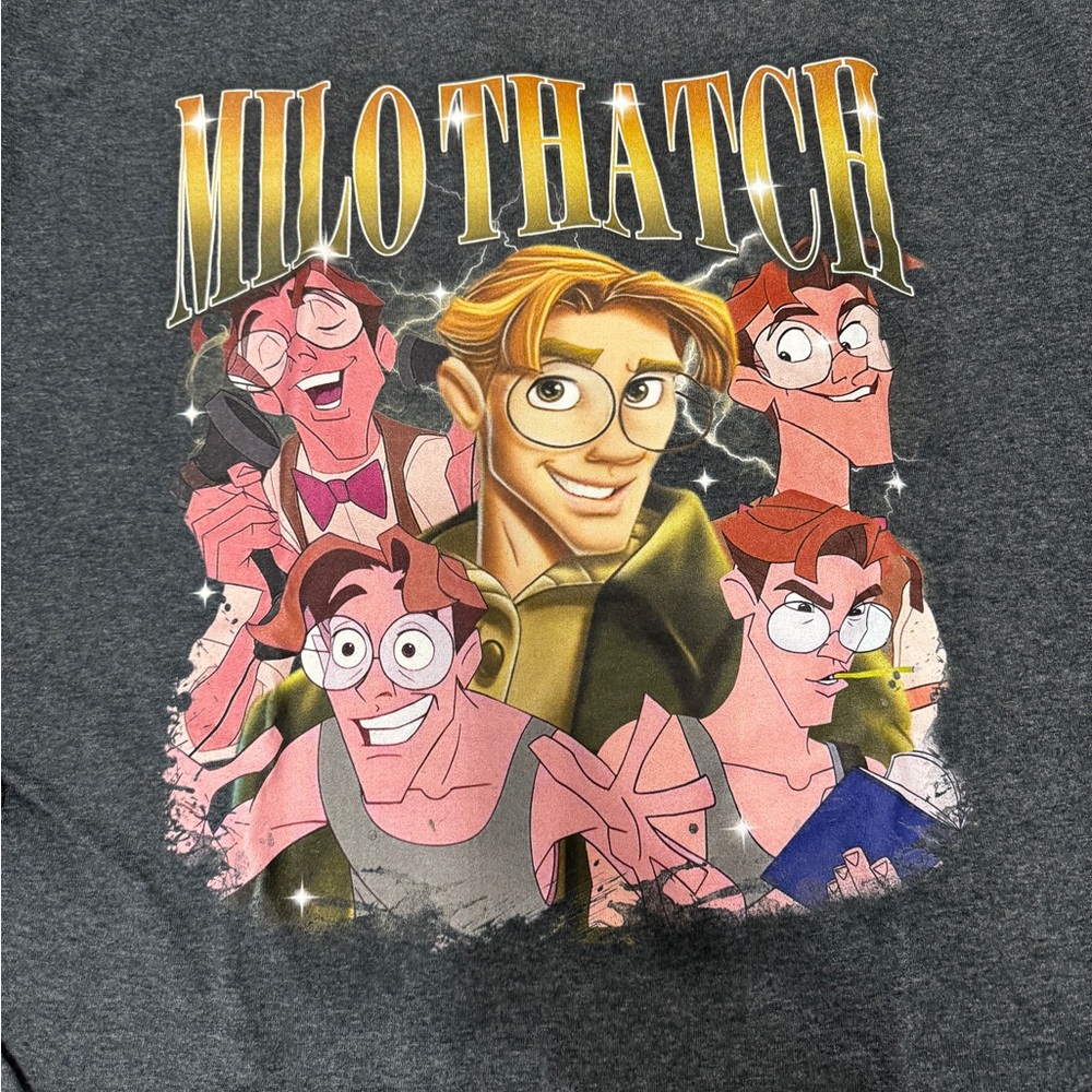 Gray Graphic Tee with Milo Thatch Design